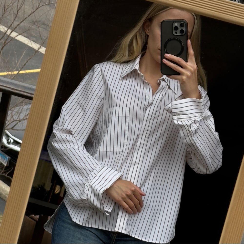TWP Size: S, Italian cotton 100% Classic White Pinstripe Button-Up Shirt